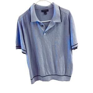 Banana Republic Men’s Polo Sweater Sz L Silk Linen Blend Light Blue Navy Trim
